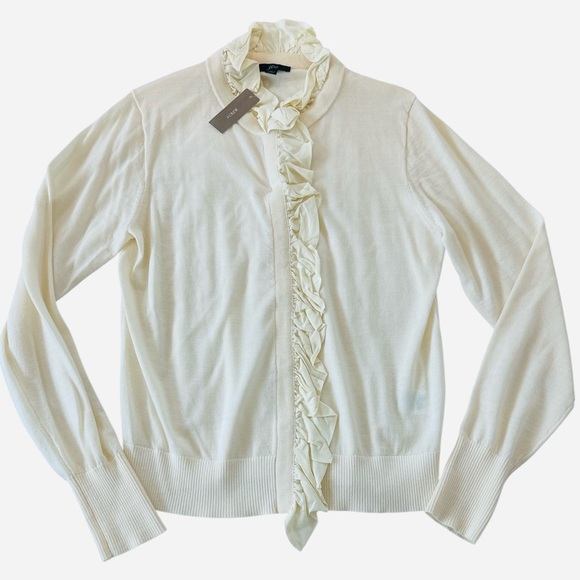 J. Crew Fine Gage Merino Wool Ruffle Cardigan Sweater - Picture 2 of 8